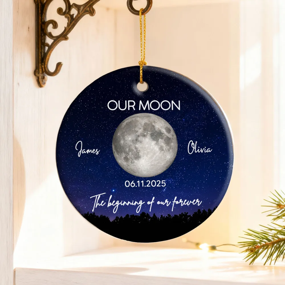 Personalized Moon Phase Ceramic Ornament, Our Moon Night Sky Christmas Tree Decor, Unique Creative Gift for Couple - Image 6