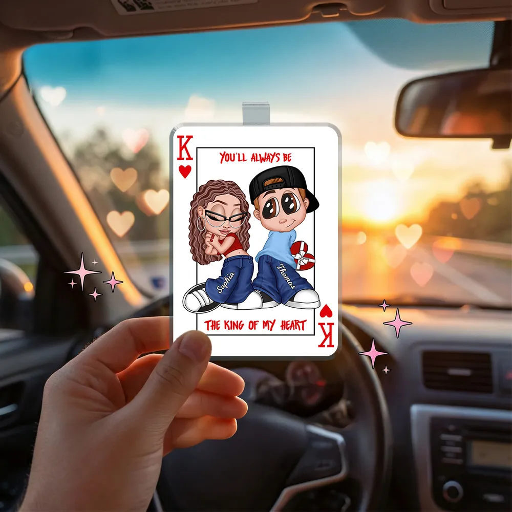 King of My Heart Playing Card Couple Car Visor Clip - Personalized Cute Cartoon Keepsake, Creative Gift for Couples - Image 2