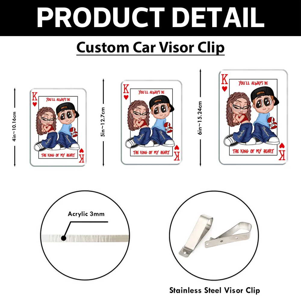 King of My Heart Playing Card Couple Car Visor Clip - Personalized Cute Cartoon Keepsake, Creative Gift for Couples - Image 4