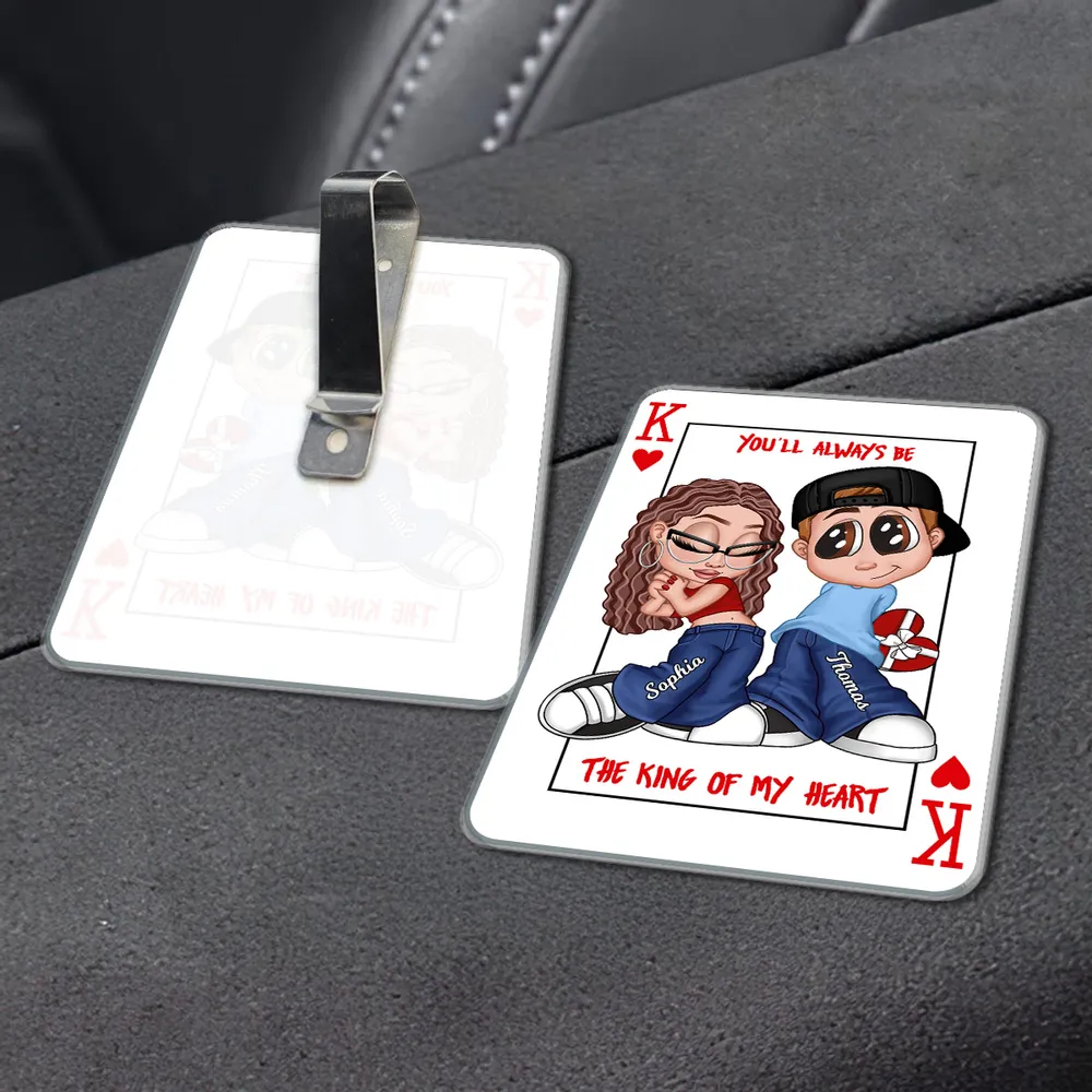 King of My Heart Playing Card Couple Car Visor Clip - Personalized Cute Cartoon Keepsake, Creative Gift for Couples - Image 7