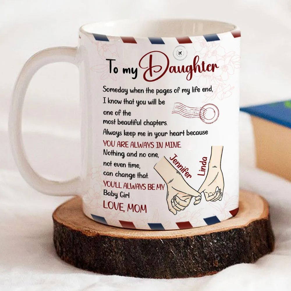 To My Daughter Ceramic Mug, Personalized Sweet Message, Cute Handholding Art, Unique Gift For Daughter - Image 3