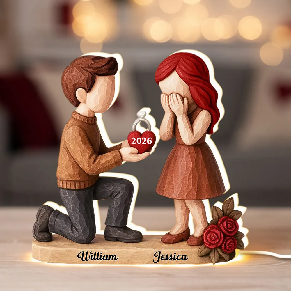 Personalized Acrylic Light Box Proposal Couple Figurines on One Knee, Warm Glow Bedroom Decor, Unique Engagement Gift - Image 2