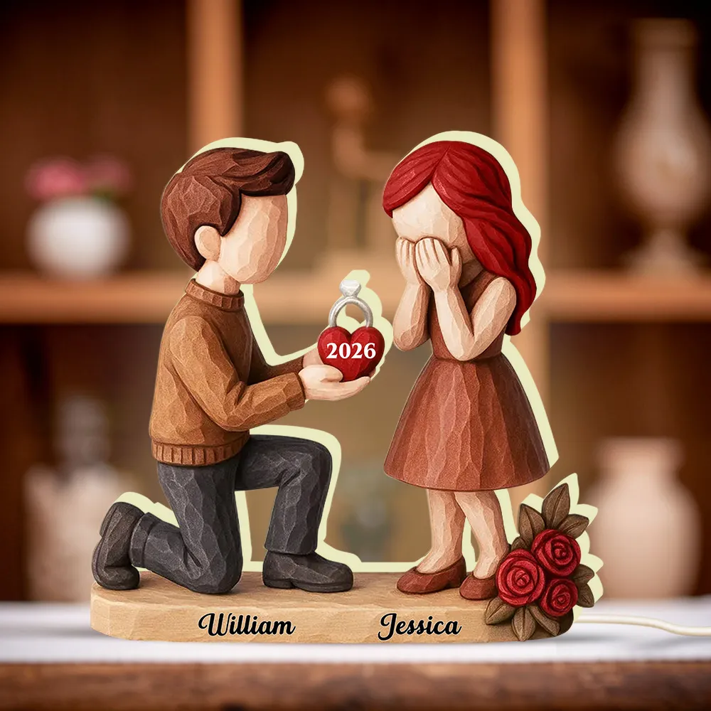 Personalized Acrylic Light Box Proposal Couple Figurines on One Knee, Warm Glow Bedroom Decor, Unique Engagement Gift - Image 4