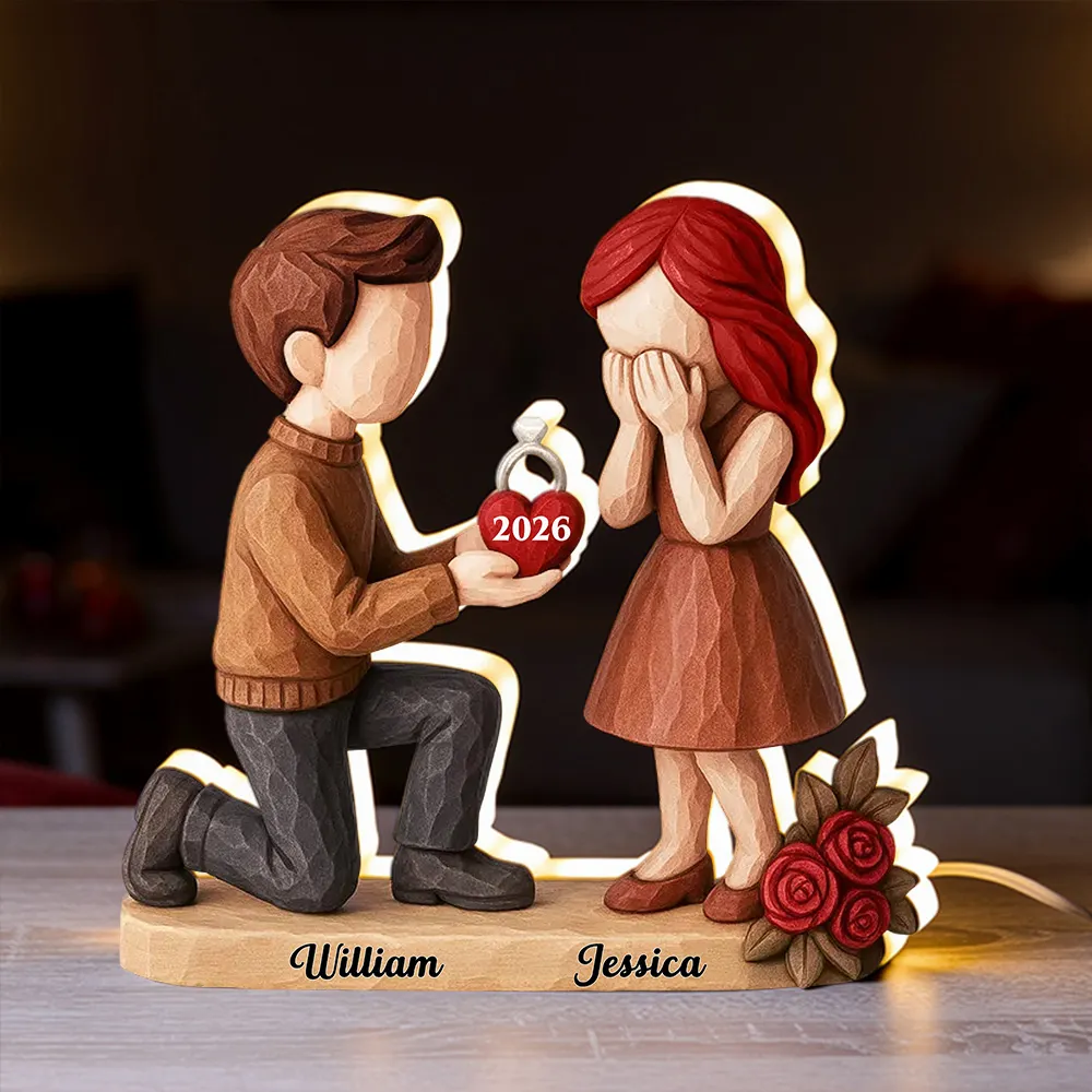 Personalized Acrylic Light Box Proposal Couple Figurines on One Knee, Warm Glow Bedroom Decor, Unique Engagement Gift - Image 5