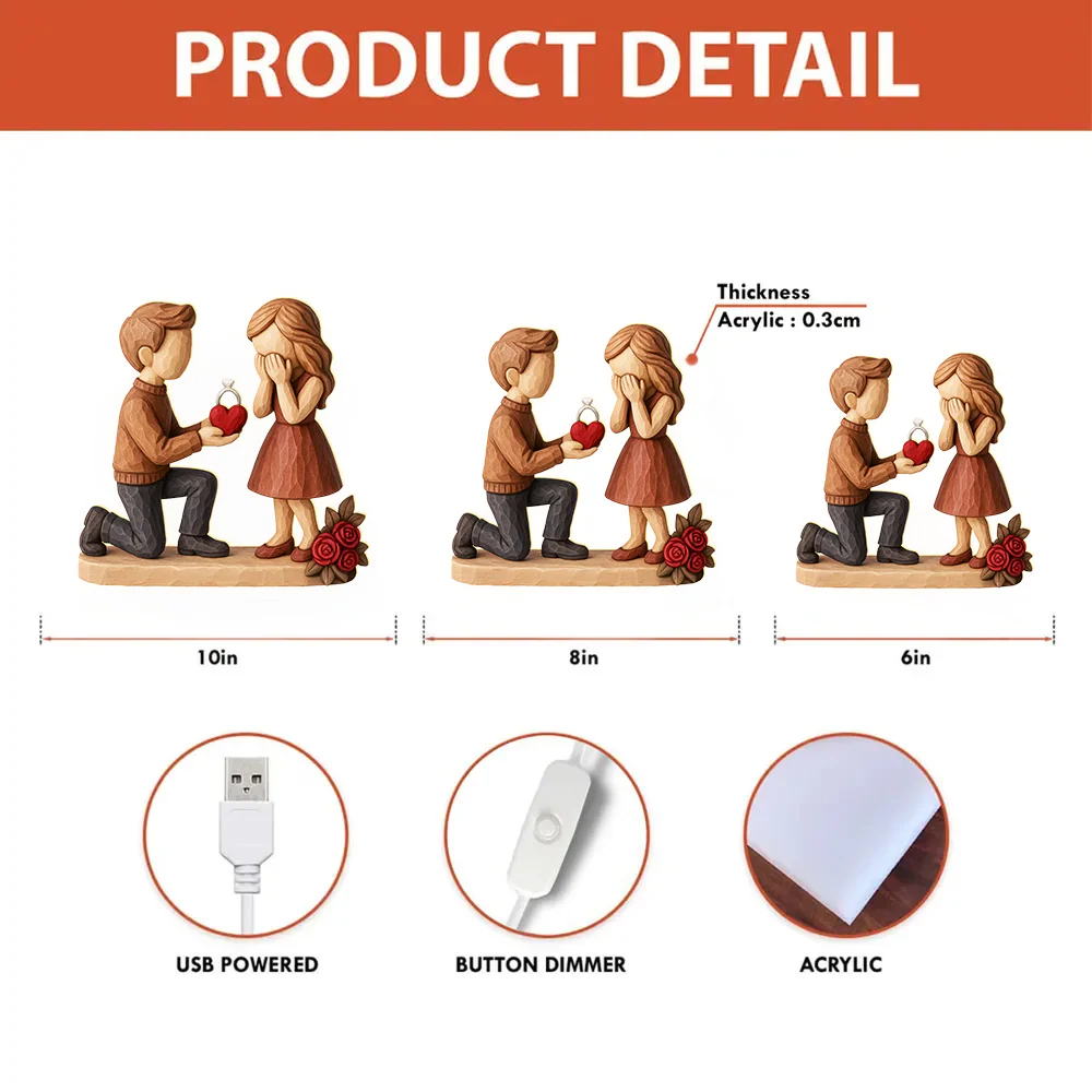Personalized Acrylic Light Box Proposal Couple Figurines on One Knee, Warm Glow Bedroom Decor, Unique Engagement Gift - Image 6