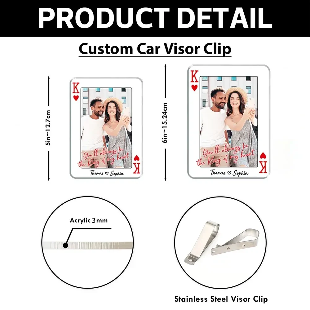 Personalized Acrylic Car Visor Clip Photo Card Couple Selfie Sweet Quote - Unique Romantic Gift for Him or Her - Image 6