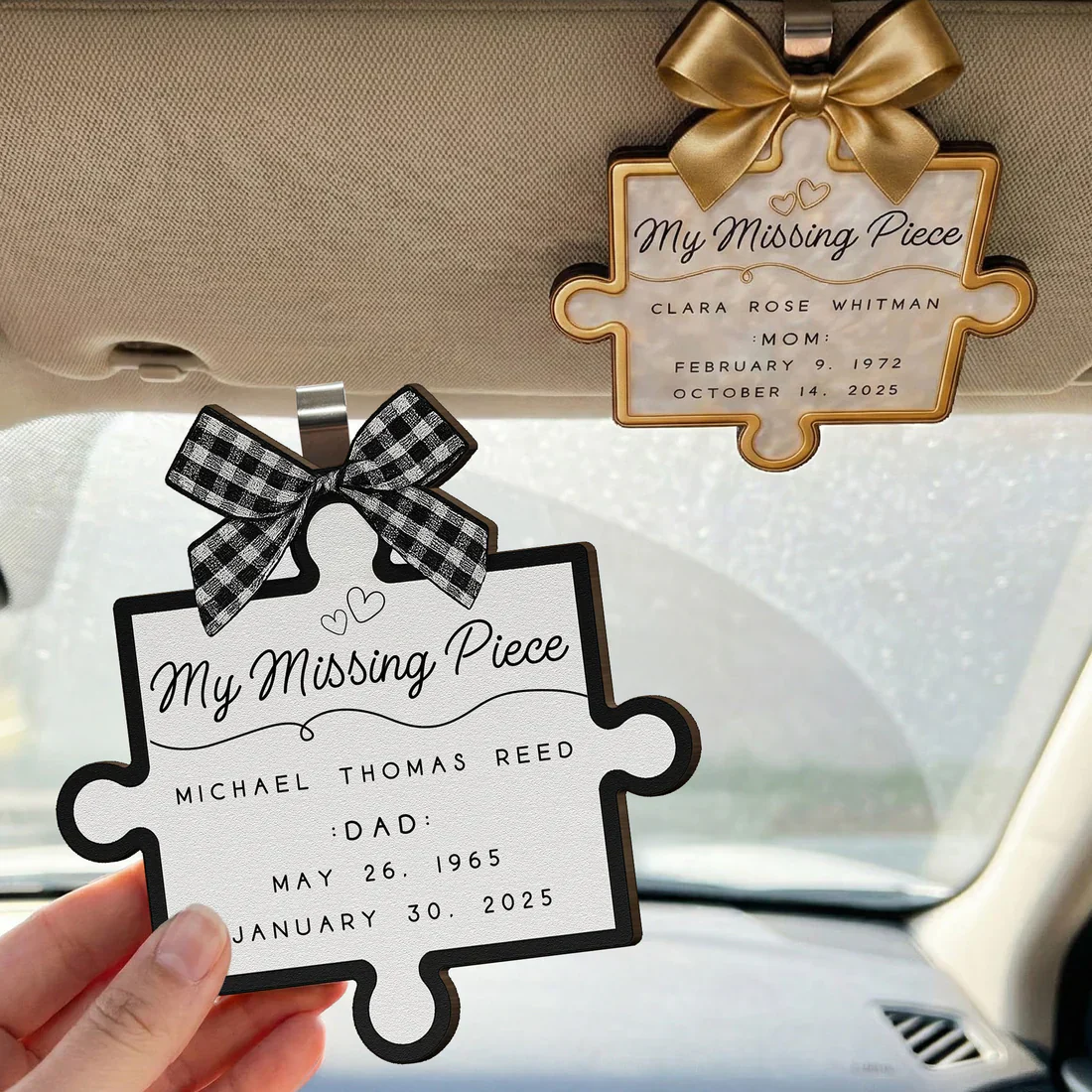 Personalized Wooden Car Visor Clip My Missing Piece Puzzle Keepsake for Mom or Dad, Unique Memorial Gift for Daily Drives - Image 2