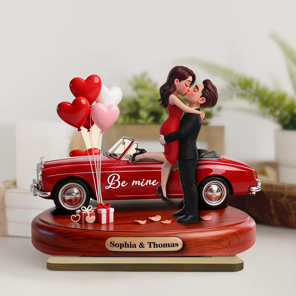Romantic Personalized Wooden Plaque with Hugging Kissing Couple and Heart Balloons, Sweet Be Mine Gift for Couples and Valentine Decor - Image 4