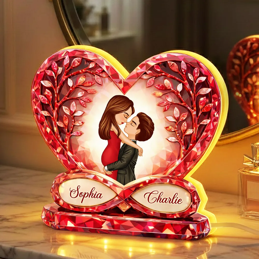 Personalized Acrylic Light Box with Kissing Couple in Heart, Warm Glow Bedroom Decor, Unique Gift for Him or Her - Image 2