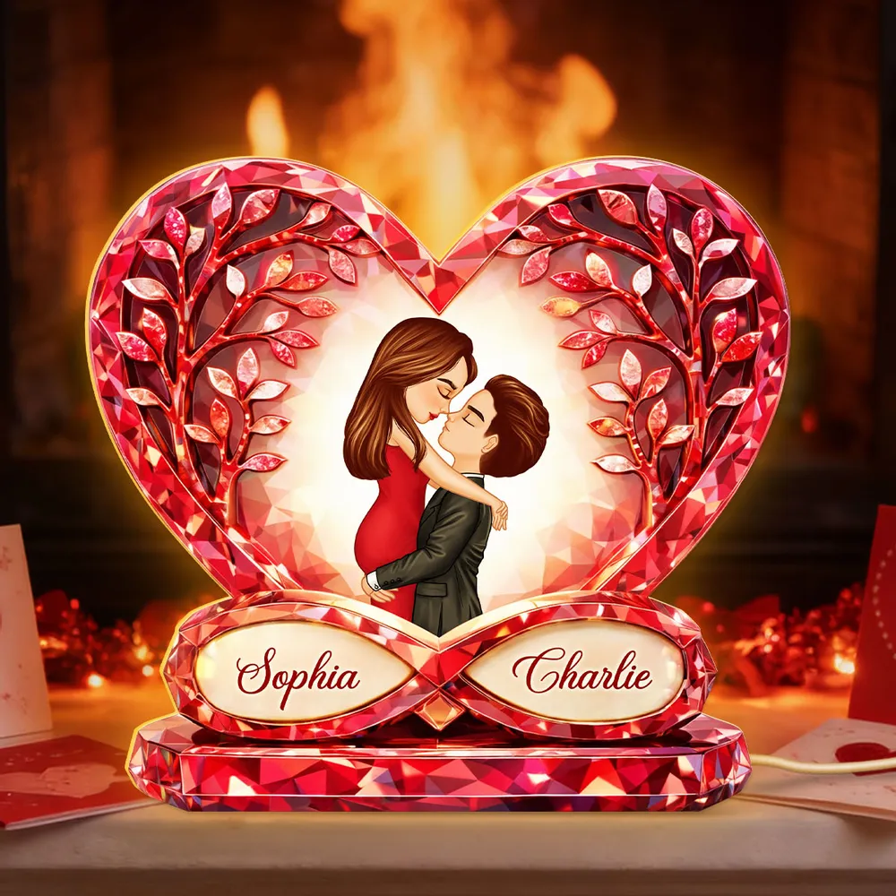 Personalized Acrylic Light Box with Kissing Couple in Heart, Warm Glow Bedroom Decor, Unique Gift for Him or Her - Image 3