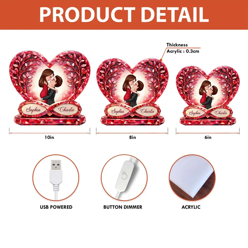 Personalized Acrylic Light Box with Kissing Couple in Heart, Warm Glow Bedroom Decor, Unique Gift for Him or Her - Image 6