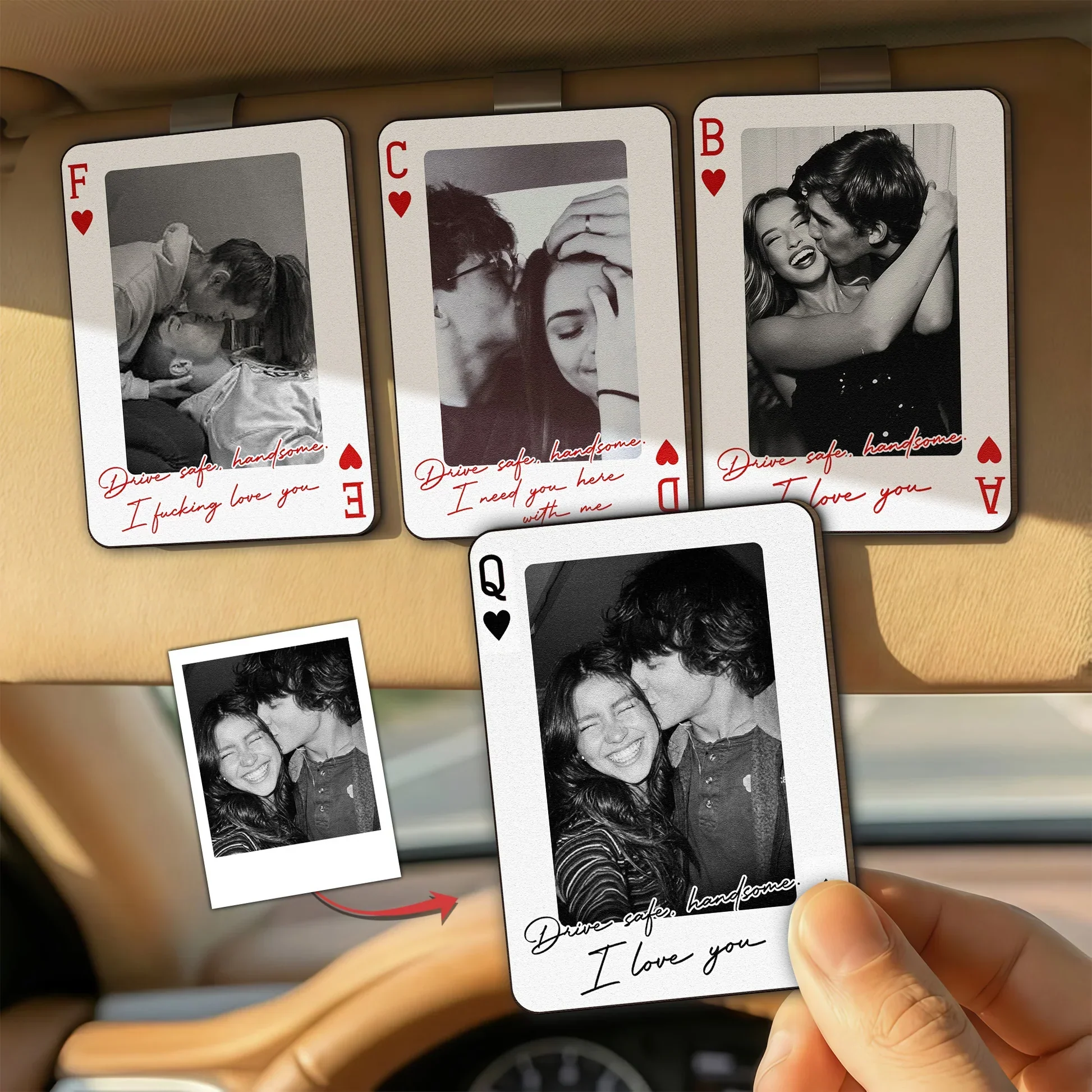 Personalized Wooden Car Visor Clip With Photo Card Style - Drive Safe Love Note For Couple, Unique Gift - Image 2