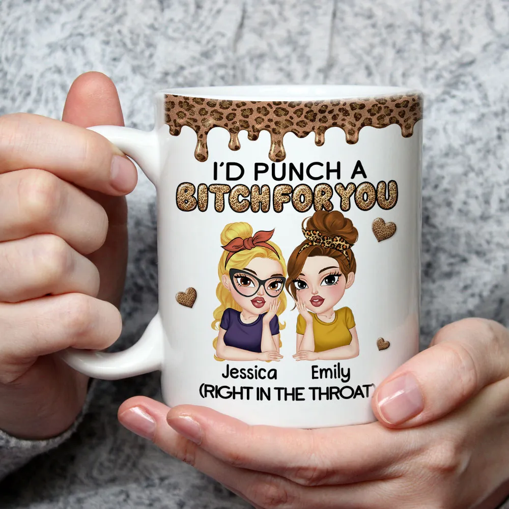 Personalized Sassy Best Friend Ceramic Mug With Cartoon Besties And Hearts, Funny Unique Gift For Coworker Or BFF - Image 3