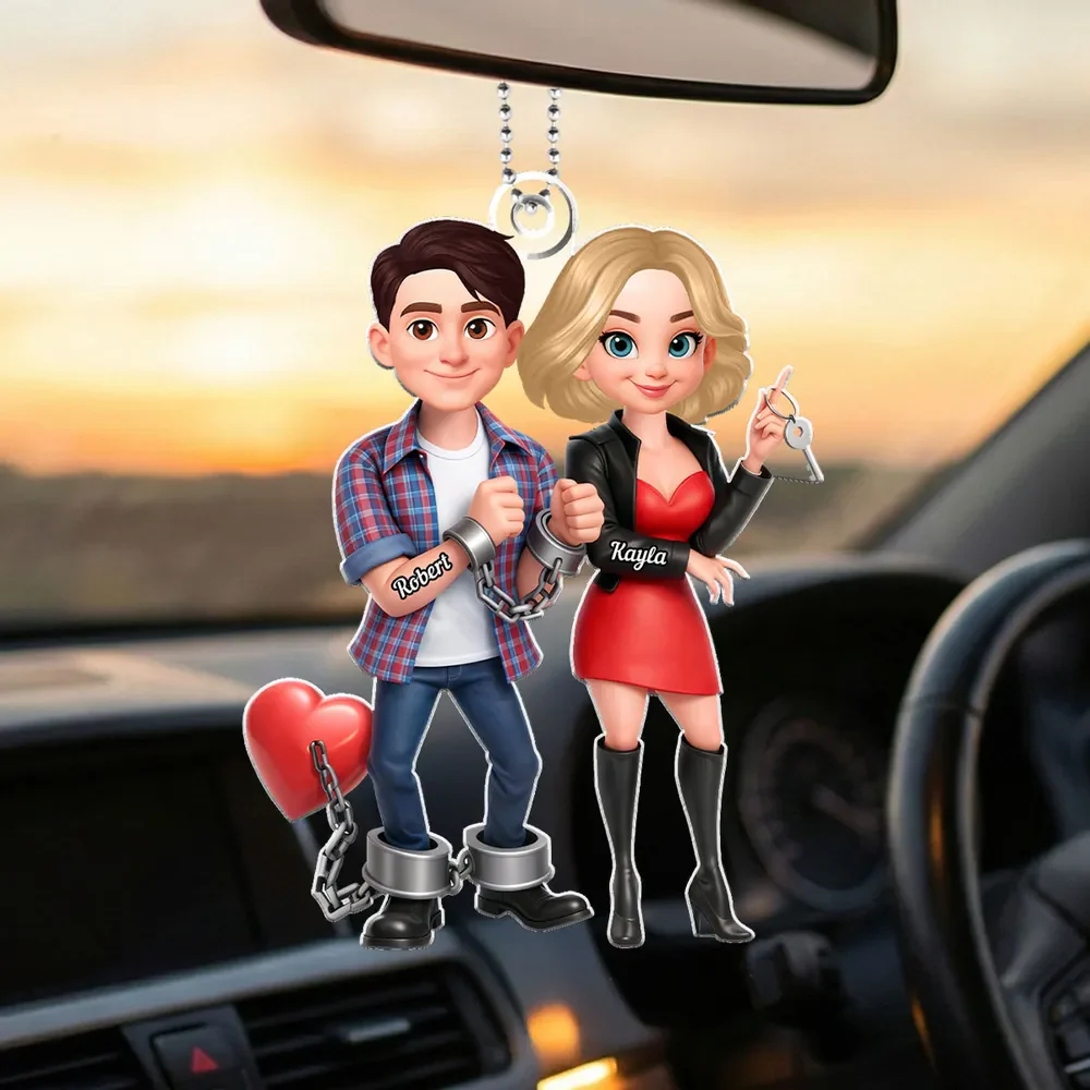 Funny Cartoon Couple Acrylic Car Hanger Cute Handcuffed Love Design Unique Creative Gift for Couples - Image 3