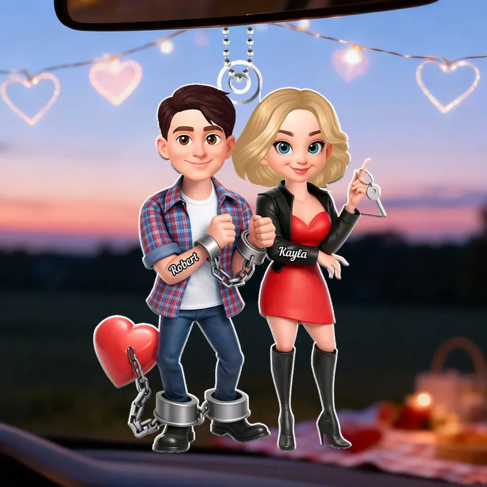 Funny Cartoon Couple Acrylic Car Hanger Cute Handcuffed Love Design Unique Creative Gift for Couples - Image 6