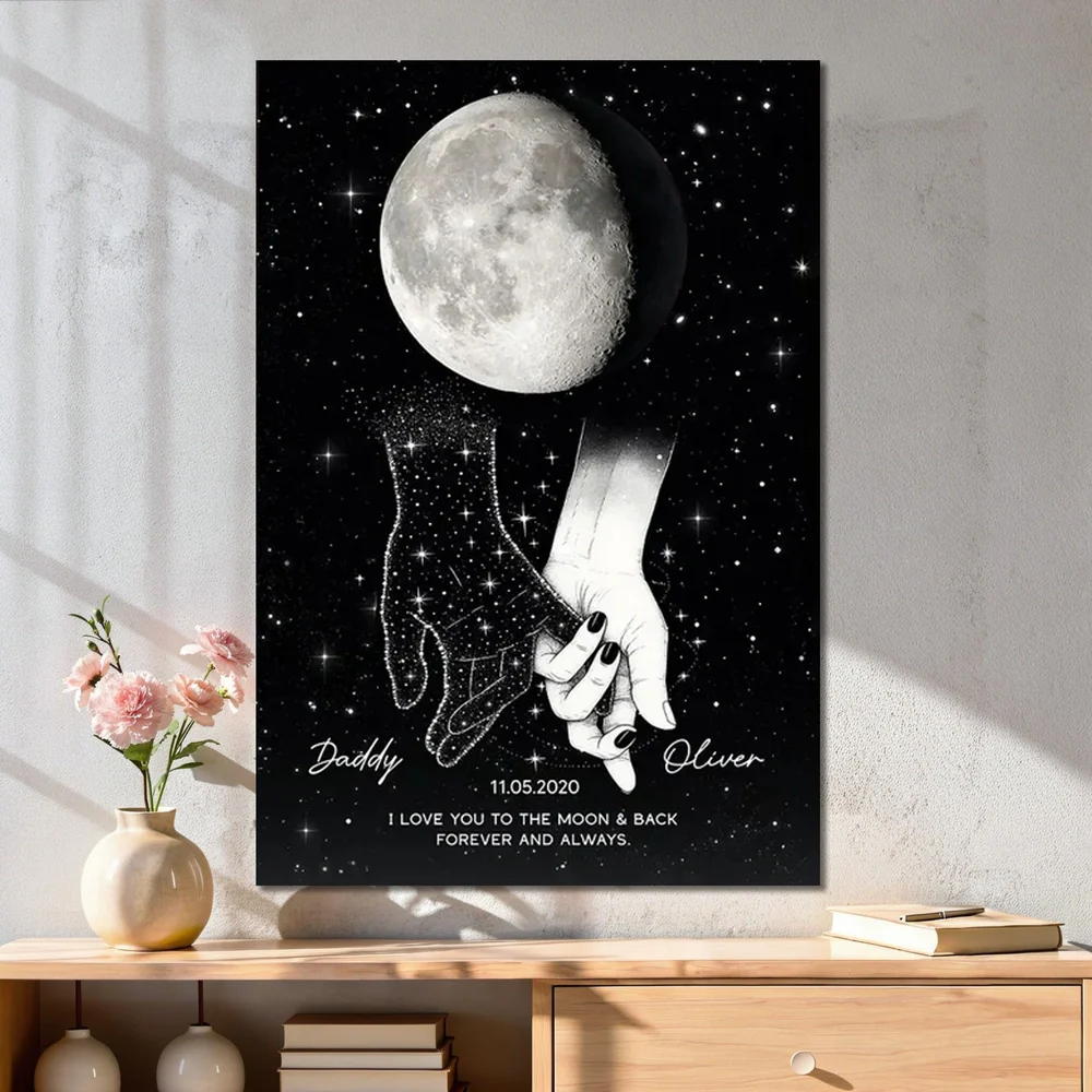 Holding Hands Under The Moon Poster, Personalized Remembrance Wall Art, A Meaningful Gift For Someone You Miss - Image 3