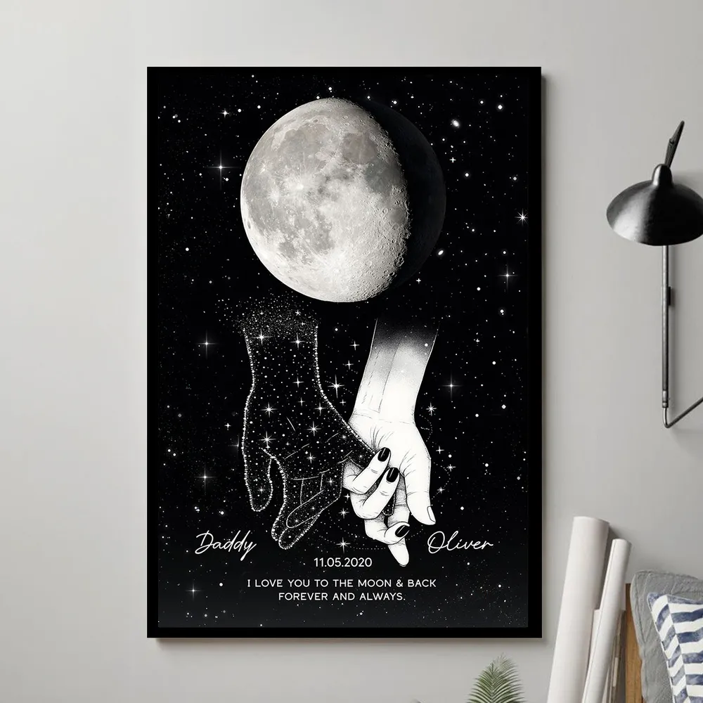 Holding Hands Under The Moon Poster, Personalized Remembrance Wall Art, A Meaningful Gift For Someone You Miss - Image 8