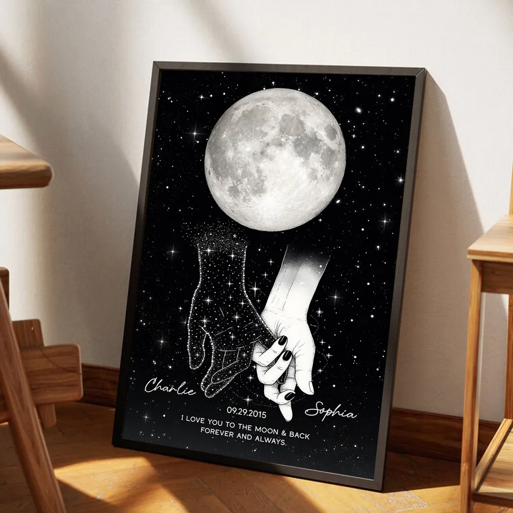 Holding Hands Under The Moon Poster, Personalized Remembrance Wall Art, A Meaningful Gift For Someone You Miss - Image 9