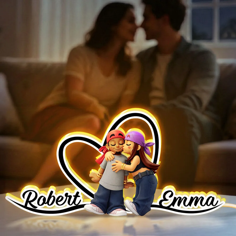 Personalized Acrylic Light Box Y2K Cartoon Couple Kissing Nightstand Decor, Warm Glow Unique Gift for Him or Her - Image 3