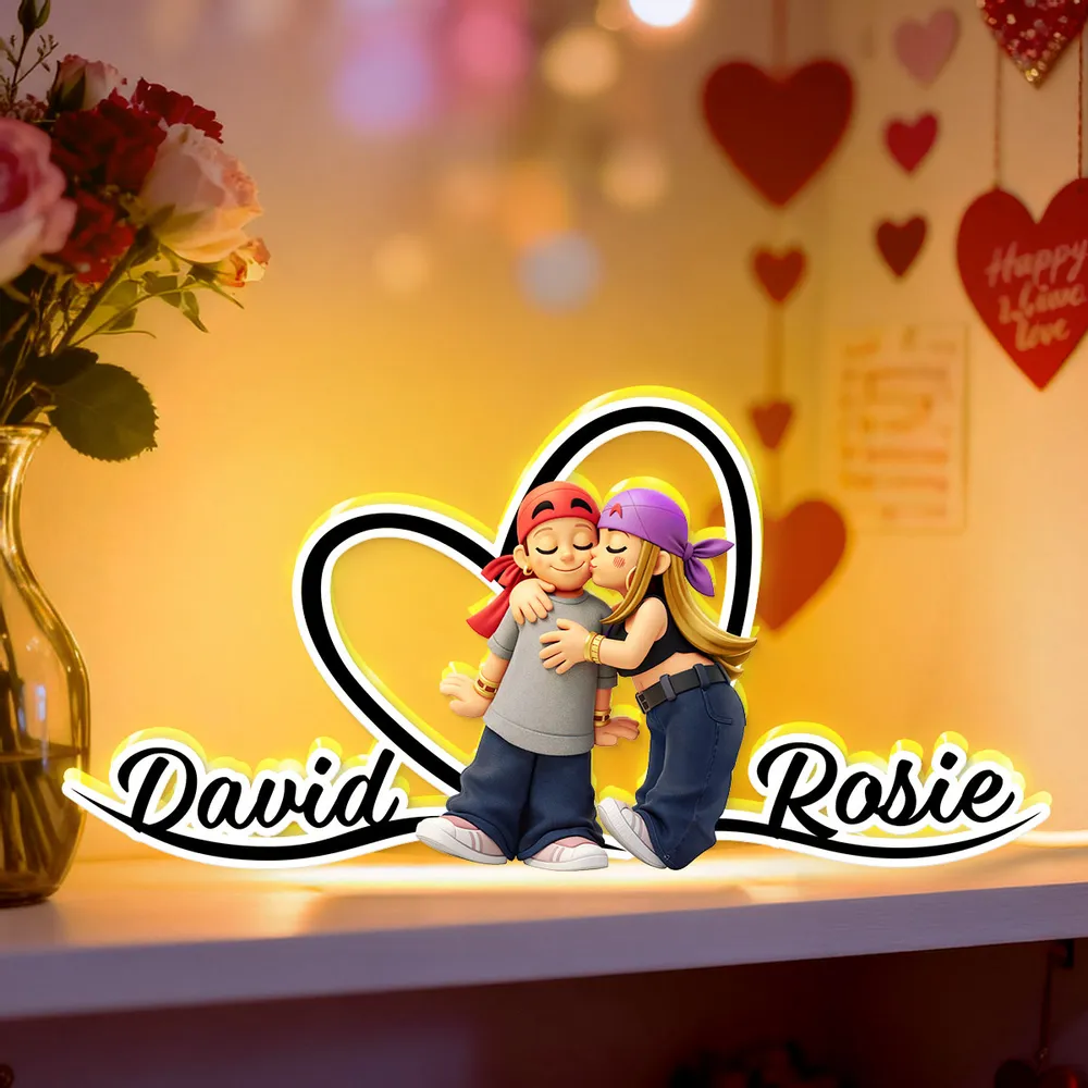 Personalized Acrylic Light Box Y2K Cartoon Couple Kissing Nightstand Decor, Warm Glow Unique Gift for Him or Her - Image 4