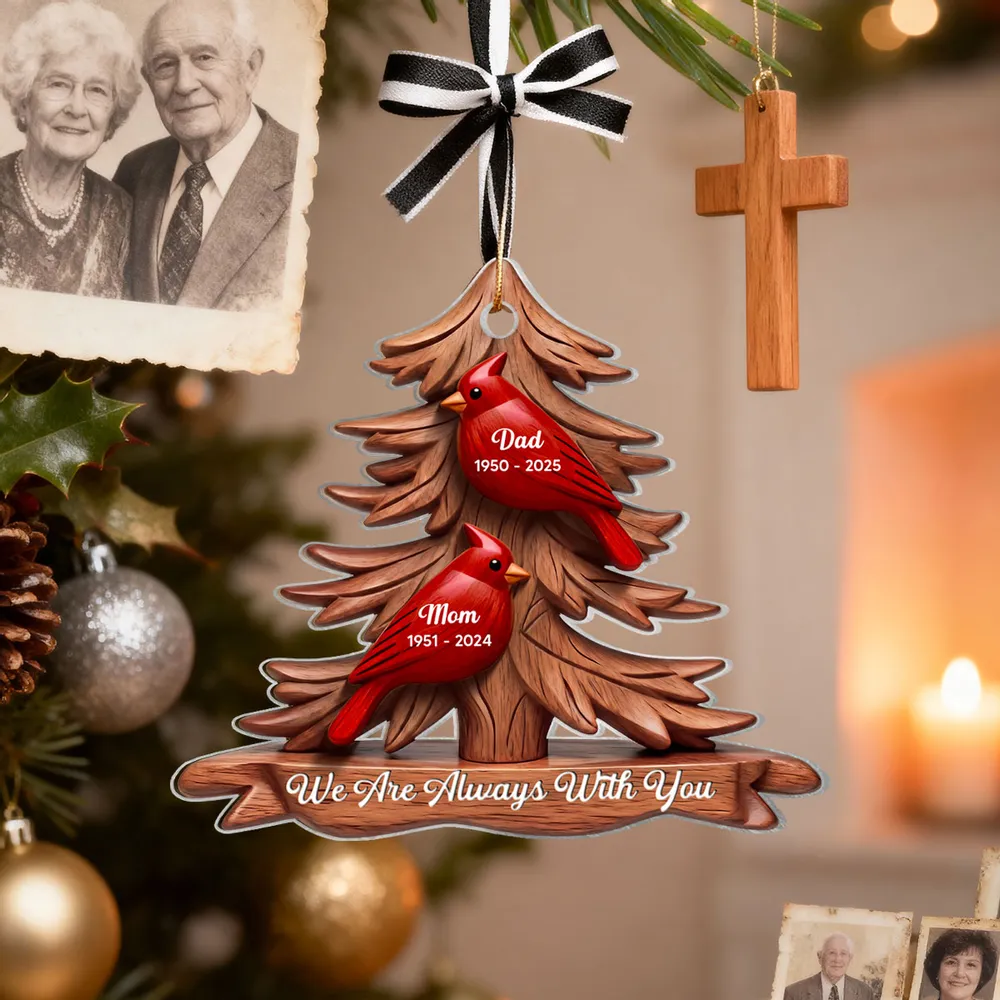 Cardinal Memorial Acrylic Ornament Pine Tree Design 'We Are Always With You' Unique Sympathy Gift - Image 10