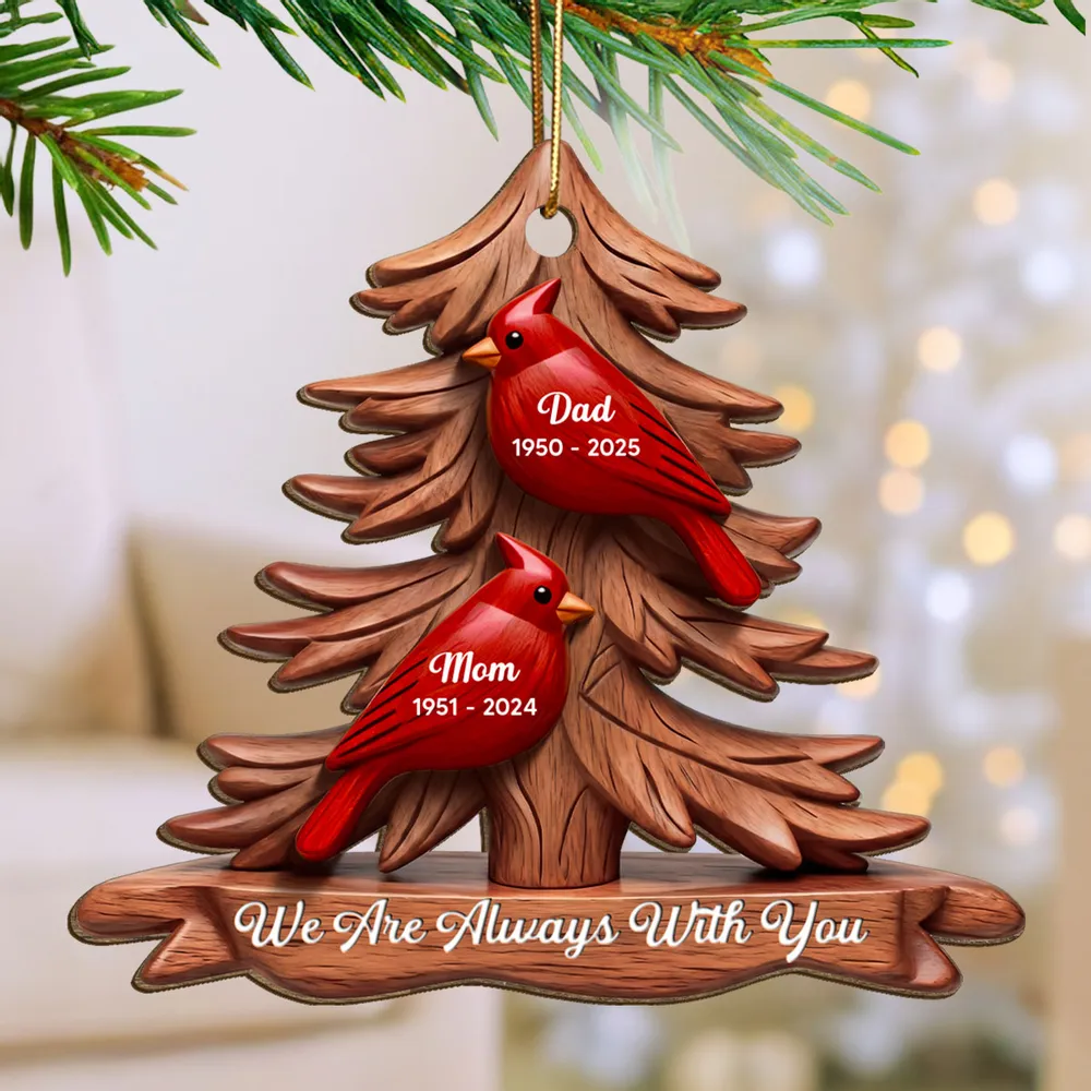 Cardinal Memorial Acrylic Ornament Pine Tree Design 'We Are Always With You' Unique Sympathy Gift - Image 2
