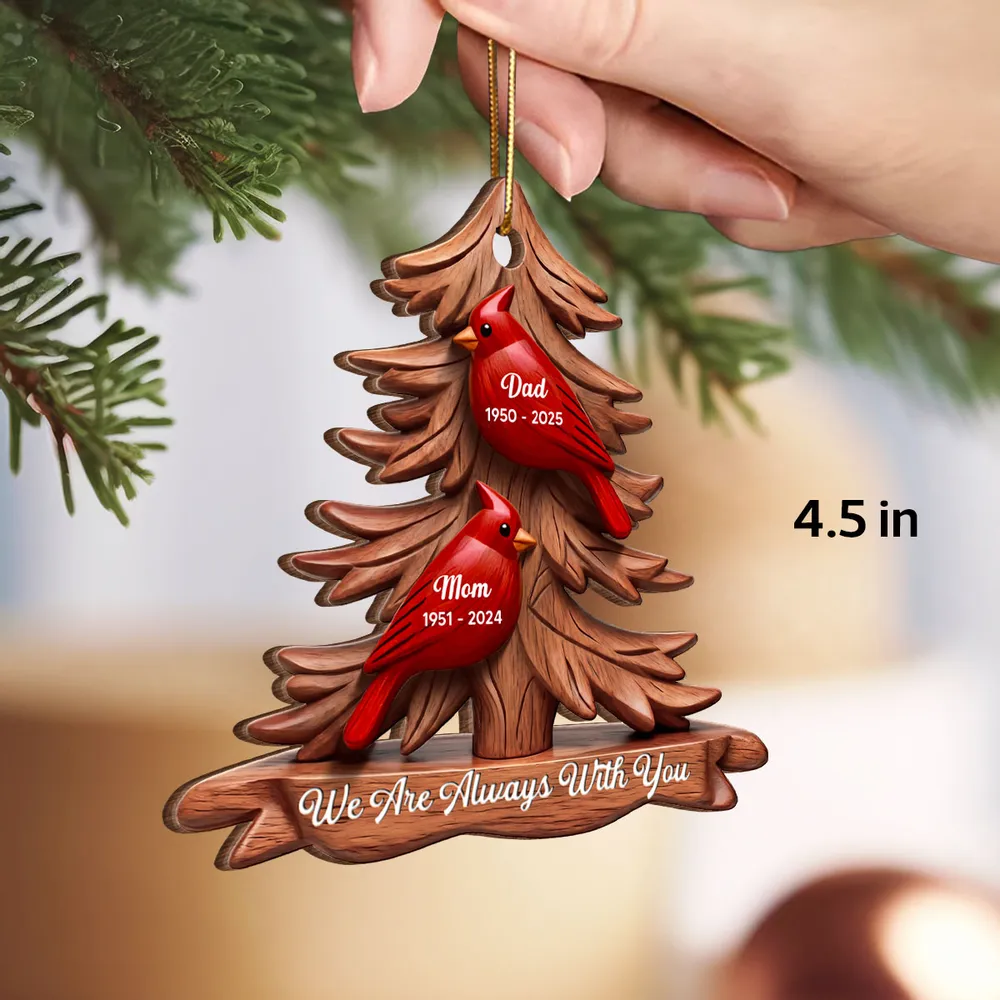 Cardinal Memorial Acrylic Ornament Pine Tree Design 'We Are Always With You' Unique Sympathy Gift - Image 3