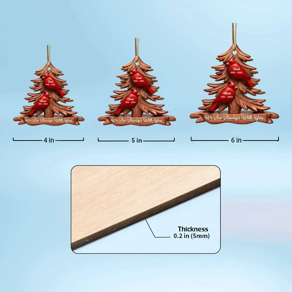 Cardinal Memorial Acrylic Ornament Pine Tree Design 'We Are Always With You' Unique Sympathy Gift - Image 5