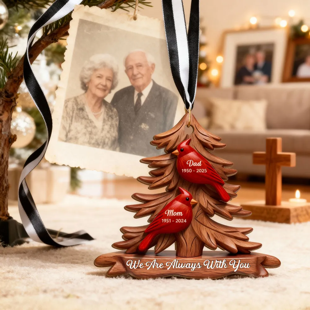 Cardinal Memorial Acrylic Ornament Pine Tree Design 'We Are Always With You' Unique Sympathy Gift - Image 7