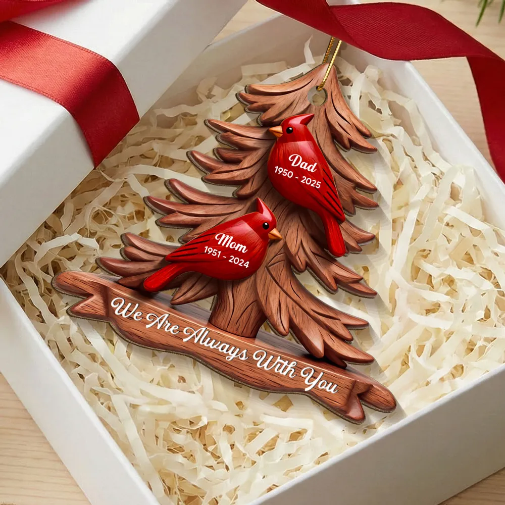 Cardinal Memorial Acrylic Ornament Pine Tree Design 'We Are Always With You' Unique Sympathy Gift - Image 8
