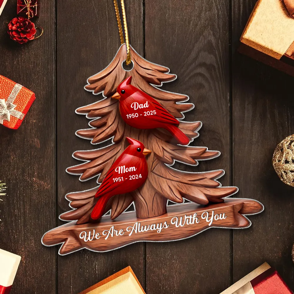Cardinal Memorial Acrylic Ornament Pine Tree Design 'We Are Always With You' Unique Sympathy Gift - Image 9