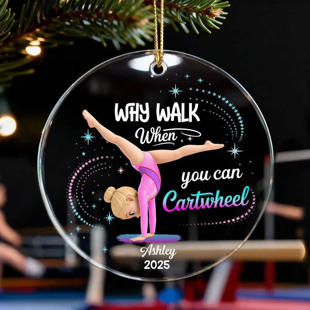 Personalized Acrylic Ornament Gymnast Cartwheel Girl Glitter Star Design Unique Gift For Daughter Or Granddaughter - Image 3