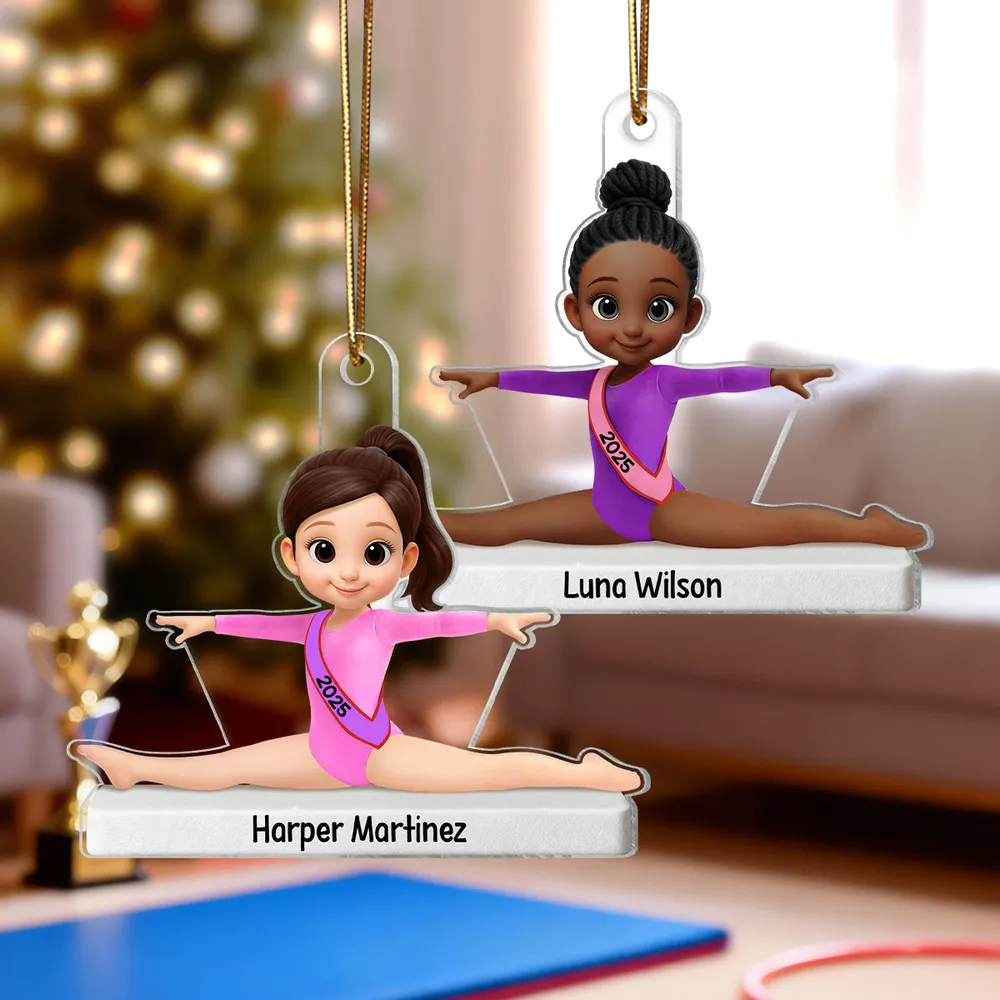 Personalized Acrylic Ornament Cute Cartoon Gymnast in Split Pose, Pink Leotard Keepsake, Unique Gift for Gymnast - Image 3