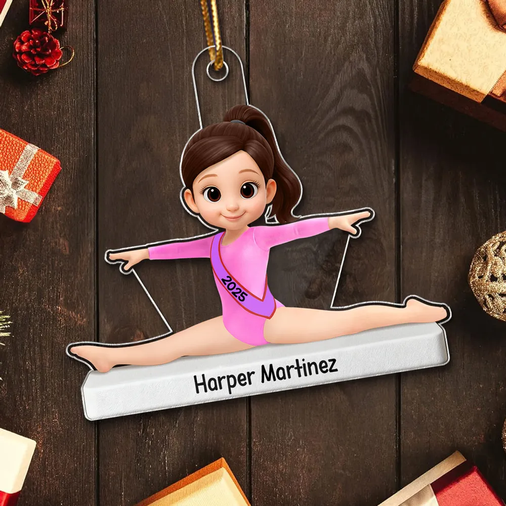 Personalized Acrylic Ornament Cute Cartoon Gymnast in Split Pose, Pink Leotard Keepsake, Unique Gift for Gymnast - Image 8