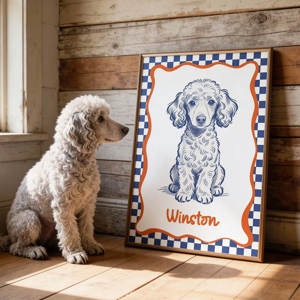 Personalized Dog Portrait Poster Modern Blue Line Art Wall Decor, Unique Creative Gift for Dog Lovers - Image 3