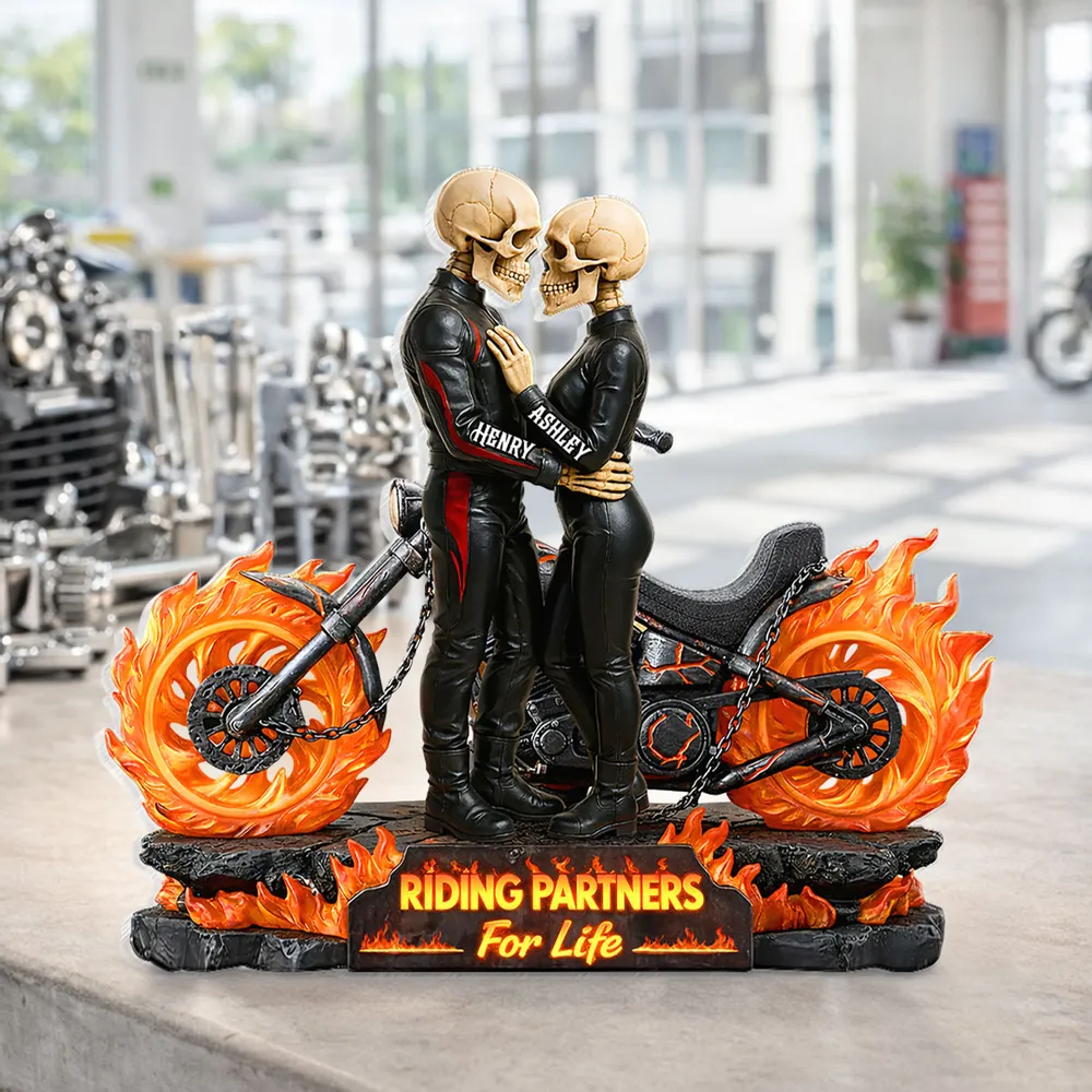 Personalized Shaped Acrylic Block Plaque Skeleton Biker Couple Hugging on Flame Motorcycle, Funny Romantic Gift for Couple - Image 8