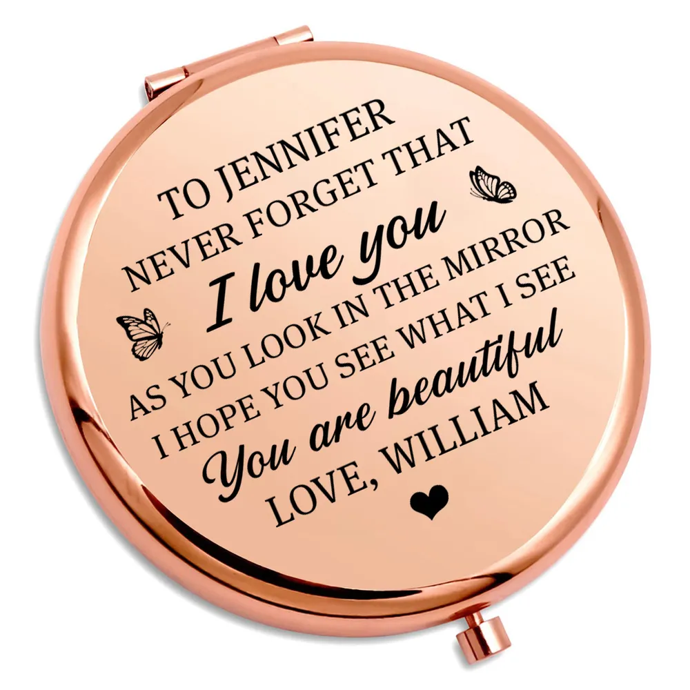 Personalized Metal Compact Mirror with Love Message, Sweet Everyday Reminder, Unique Gift for Her - Image 2