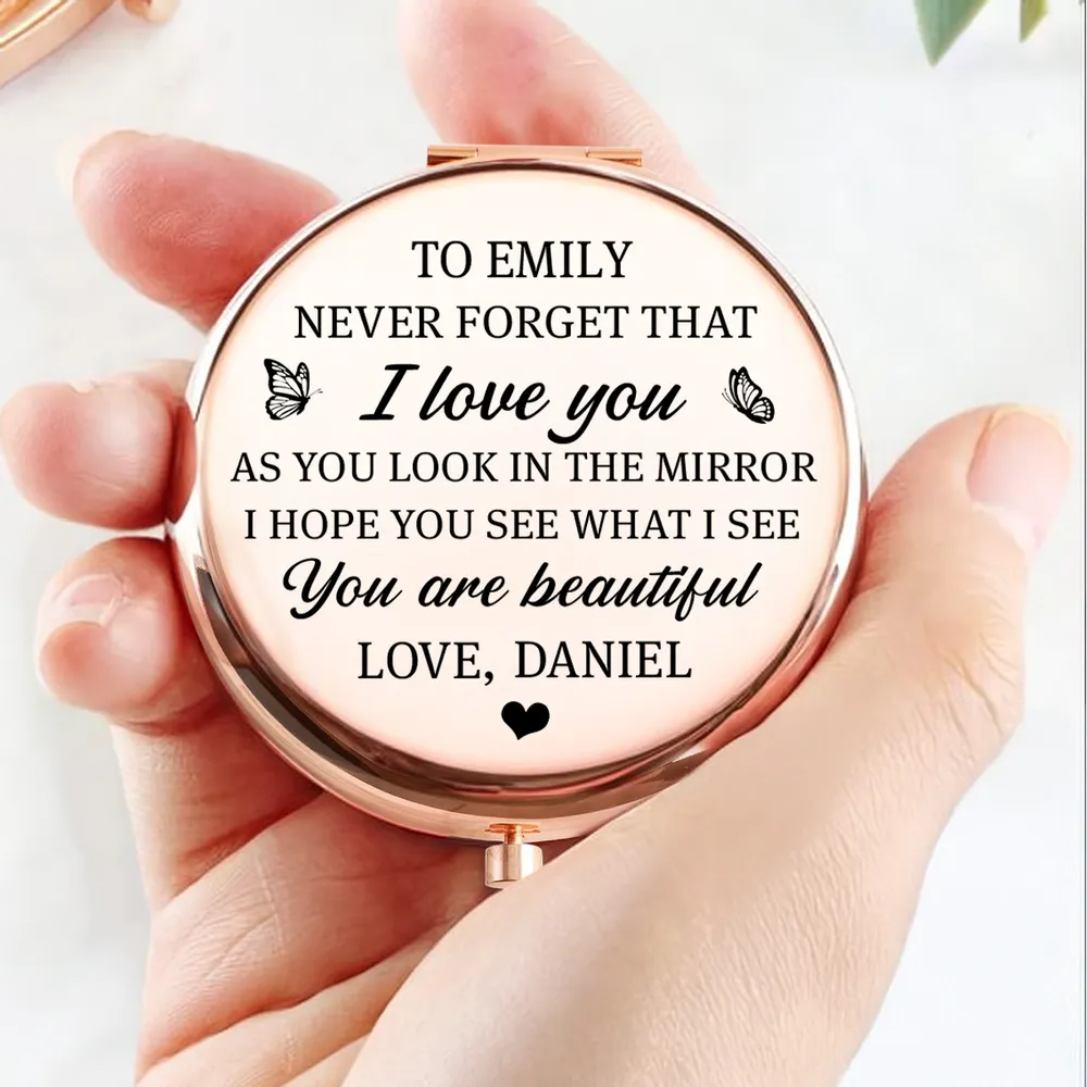 Personalized Metal Compact Mirror with Love Message, Sweet Everyday Reminder, Unique Gift for Her - Image 4