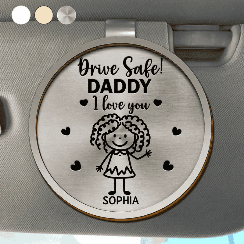 Personalized Car Visor Clip with Drive Safe Daddy Message and Cute Stick Figure - Unique Gift for Dad