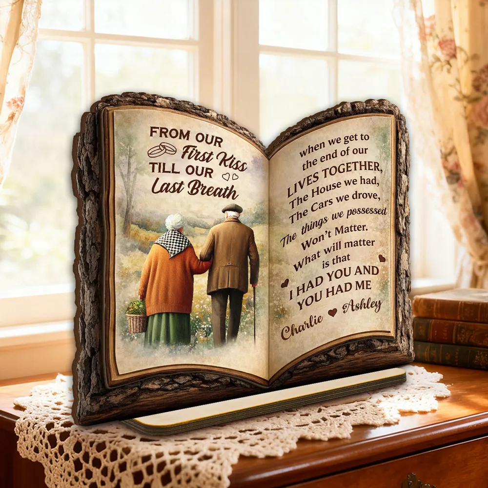 Personalized 2-Layer Wooden Plaque Open Book Couple Walking Together, Heartfelt Keepsake Decor, Unique Gift for Husband & Wife - Image 2