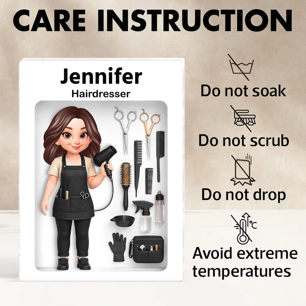 Personalized Rectangle Acrylic Block Plaque Hairdresser Salon Tool Illustration Desk Decor - Unique Gift for a Stylist - Image 5