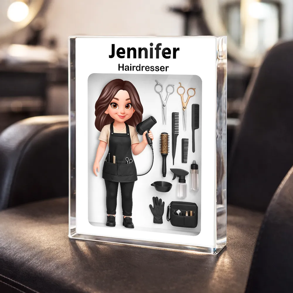Personalized Rectangle Acrylic Block Plaque Hairdresser Salon Tool Illustration Desk Decor - Unique Gift for a Stylist - Image 8