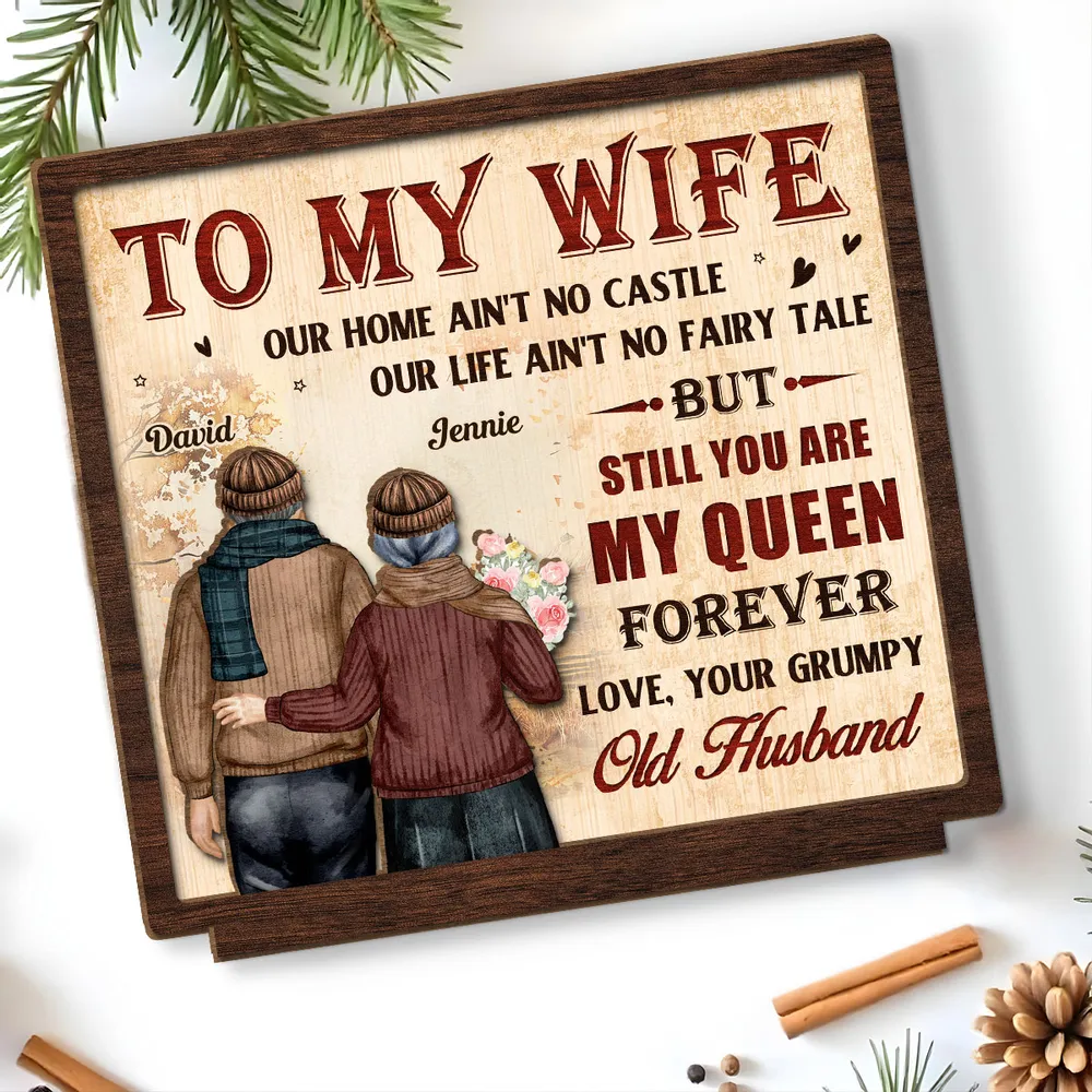 2-Layer Wooden Plaque Personalized To My Wife, Vintage Couple Walking Away Quote Plaque, Unique Romantic Gift - Image 2