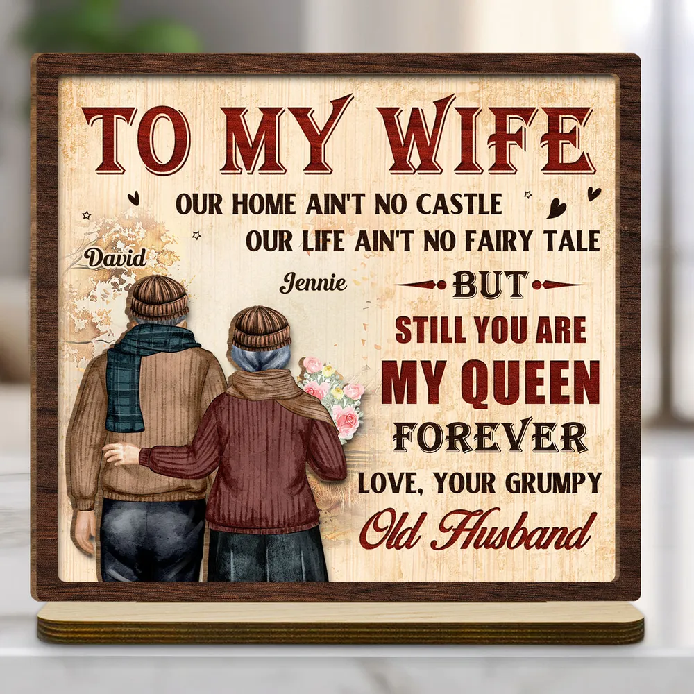 2-Layer Wooden Plaque Personalized To My Wife, Vintage Couple Walking Away Quote Plaque, Unique Romantic Gift - Image 3