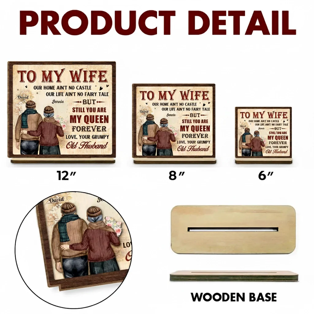 2-Layer Wooden Plaque Personalized To My Wife, Vintage Couple Walking Away Quote Plaque, Unique Romantic Gift - Image 4