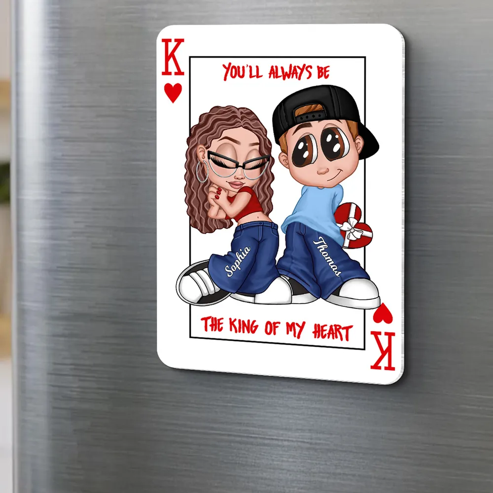 You're King Or Queen Of My Heart Acrylic Fridge Magnet, Y2K Cartoon Couple Playing Card Art, Unique Gift For Him Or Her - Image 7