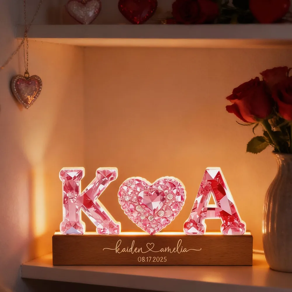 Personalized Shaped Acrylic Block LED Plaque With Initials & Heart, Romantic Nightstand Decor, Unique Gift for Couples - Image 5