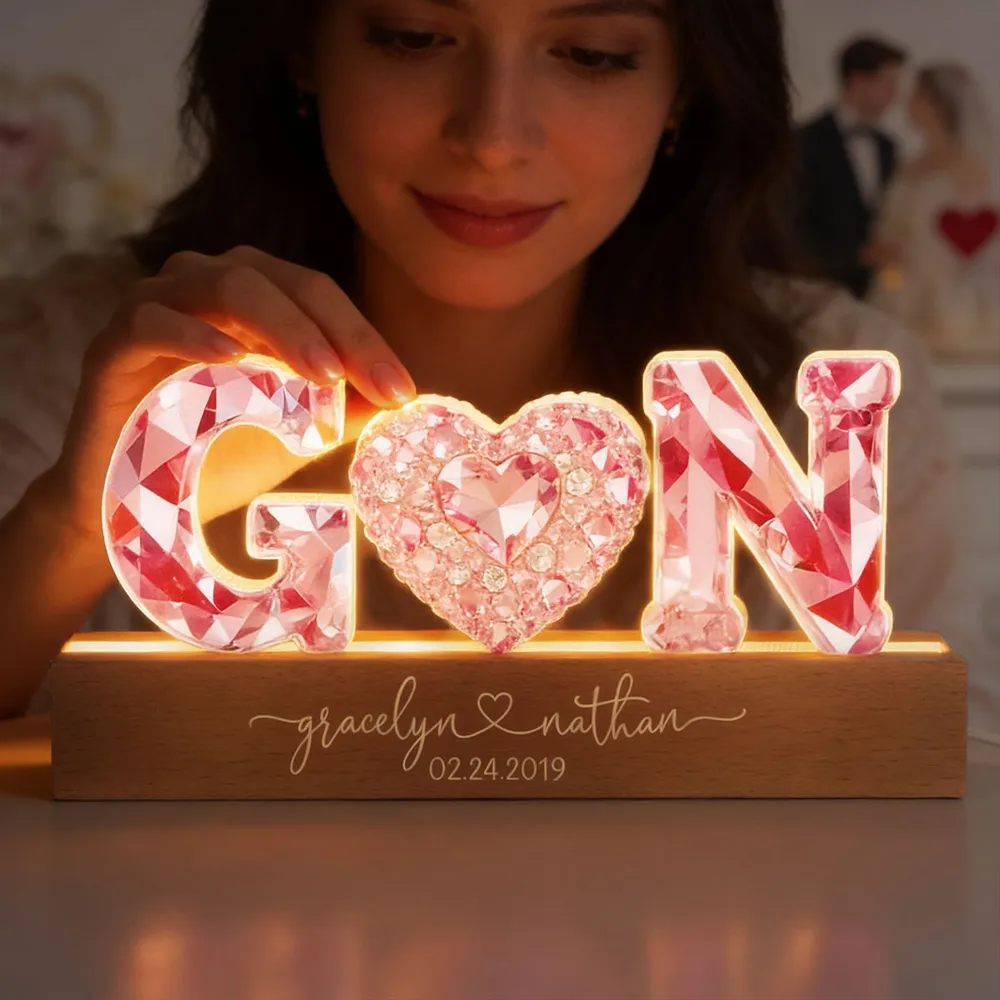 Personalized Shaped Acrylic Block LED Plaque With Initials & Heart, Romantic Nightstand Decor, Unique Gift for Couples - Image 6