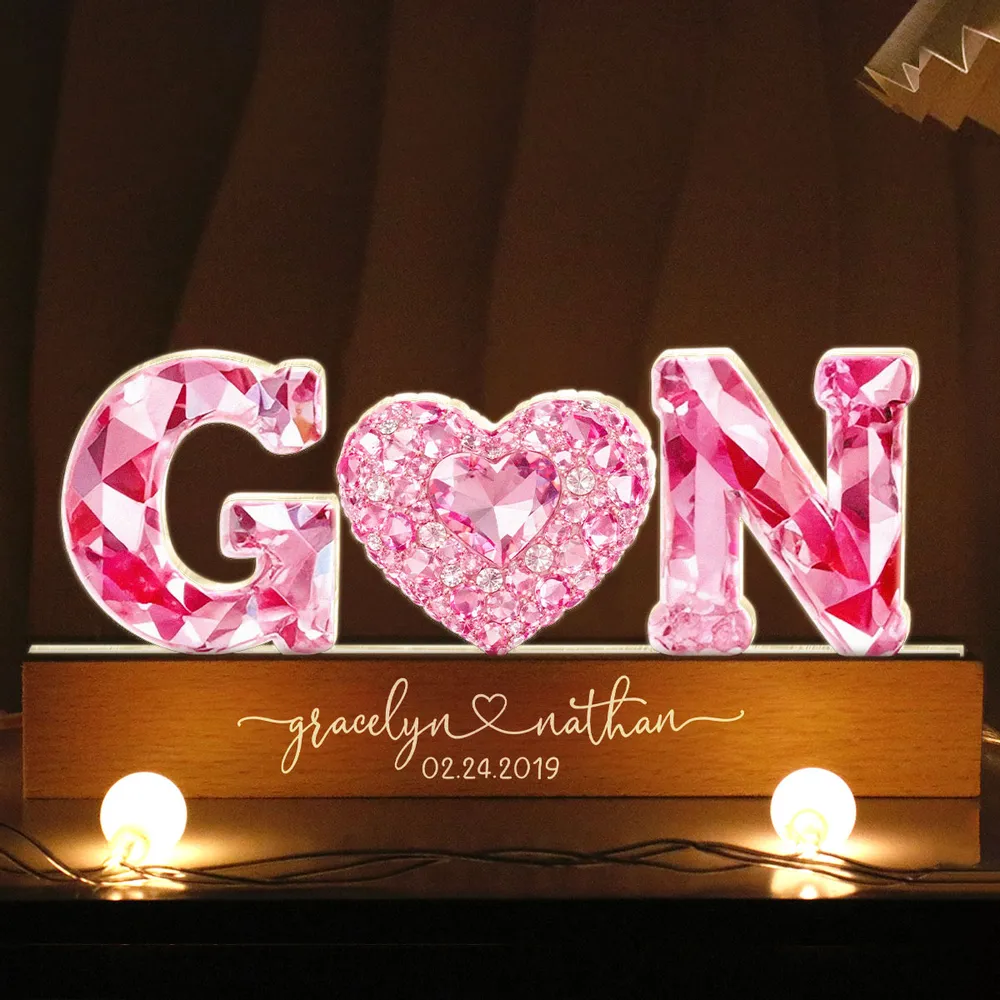 Personalized Shaped Acrylic Block LED Plaque With Initials & Heart, Romantic Nightstand Decor, Unique Gift for Couples - Image 8