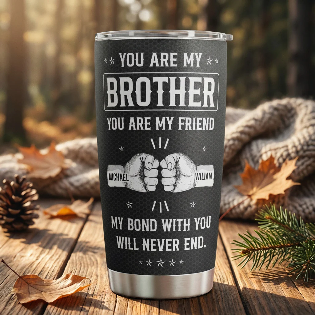 Personalized Insulated Travel Tumbler Brother Quote Fist Bump Design - Unique Gift for Brother, Built for Everyday Coffee - Image 2